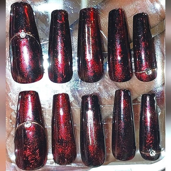 Beautiful hand crafted custom chrome 10pc coffin nails sz medium - Picture 6 of 6